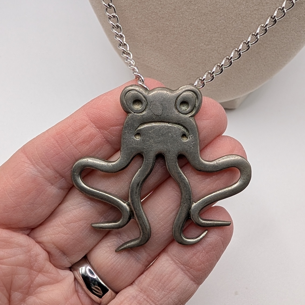 Vintage Pewter Octopus Pendant Necklace From Reed And Barton